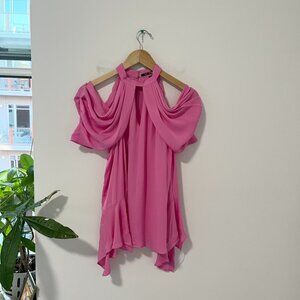 Kobi Halperin Pink Drapey Cold Shoulder Silk Blouse Size XS